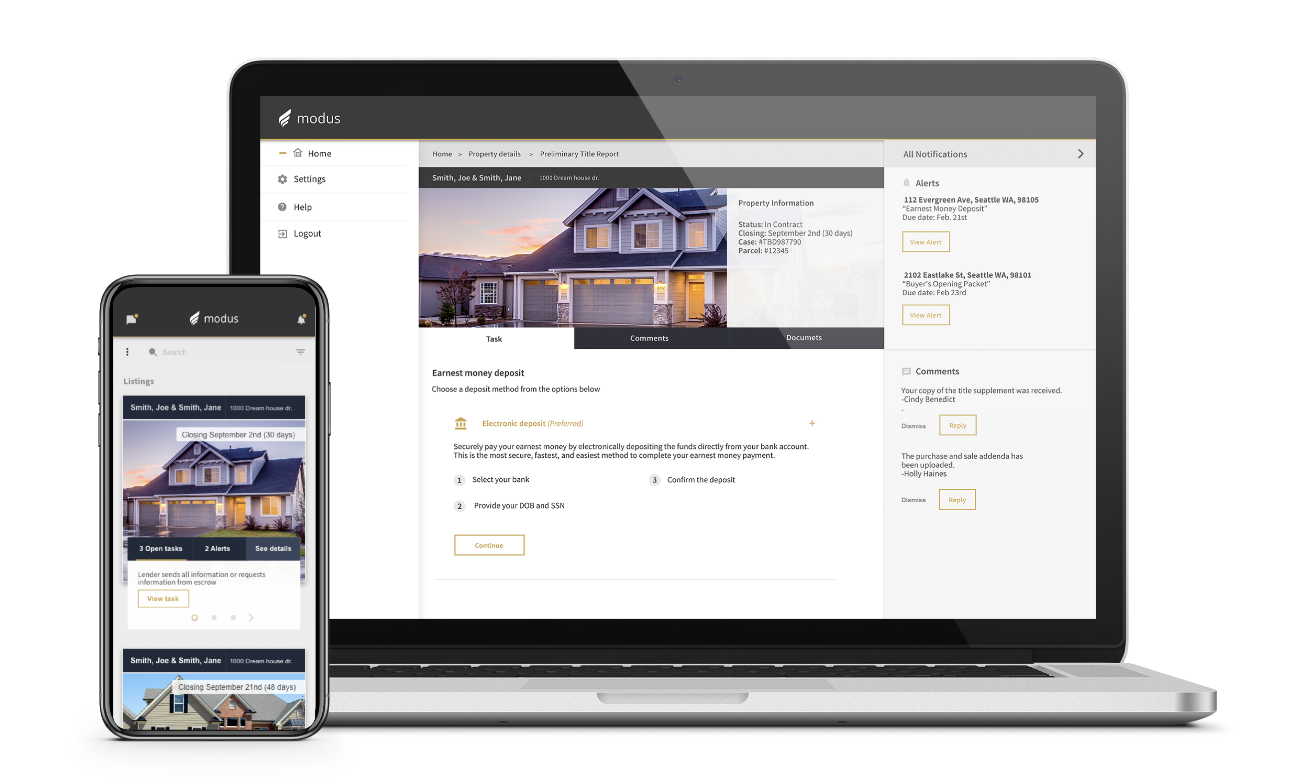 Modus shared launch experience shown across desktop and mobile devices.